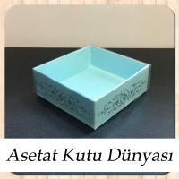 8x8x3 Altı Mavi Üzerine Gümüş Saray Desenli Karton, Üstü Asetat Kutu