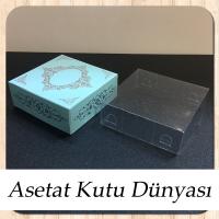 8x8x3 Altı Mavi Üzerine Gümüş Saray Desenli Karton, Üstü Asetat Kutu