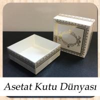 8x8x3 Altı Beyaz Üzerine Gold Kilim Desenli Karton, Üstü Asetat Kutu