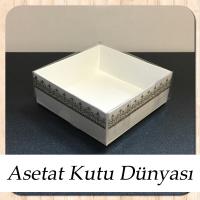 8x8x3 Altı Beyaz Üzerine Gold Kilim Desenli Karton, Üstü Asetat Kutu