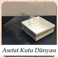 8x8x3 Altı Beyaz Üzerine Gold Kilim Desenli Karton, Üstü Asetat Kutu