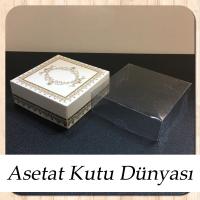 8x8x3 Altı Beyaz Üzerine Gold Kilim Desenli Karton, Üstü Asetat Kutu