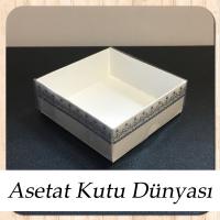 8x8x3 Altı Beyaz Üzerine Gümüş Kilim Desenli Karton, Üstü Asetat Kutu