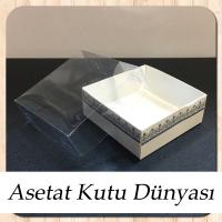 8x8x3 Altı Beyaz Üzerine Gümüş Kilim Desenli Karton, Üstü Asetat Kutu