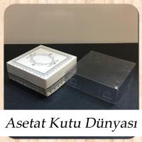 8x8x3 Altı Beyaz Üzerine Gümüş Kilim Desenli Karton, Üstü Asetat Kutu
