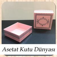 8x8x3 Altı Pembe Üzerine Gümüş Kilim Desenli Karton, Üstü Asetat Kutu