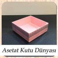 8x8x3 Altı Pembe Üzerine Gümüş Kilim Desenli Karton, Üstü Asetat Kutu