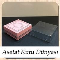 8x8x3 Altı Pembe Üzerine Gümüş Kilim Desenli Karton, Üstü Asetat Kutu