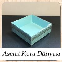 8x8x3 Altı Mavi Üzerine Gold Kilim Desenli Karton, Üstü Asetat Kutu