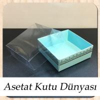 8x8x3 Altı Mavi Üzerine Gold Kilim Desenli Karton, Üstü Asetat Kutu