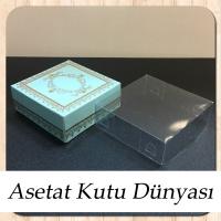 8x8x3 Altı Mavi Üzerine Gold Kilim Desenli Karton, Üstü Asetat Kutu