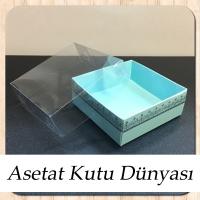 8x8x3 Altı Mavi Üzerine Gümüş Kilim Desenli Karton, Üstü Asetat Kutu