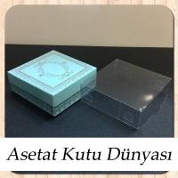 8x8x3 Altı Mavi Üzerine Gümüş Kilim Desenli Karton, Üstü Asetat Kutu