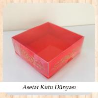 8x8x3 Altı Kırmızı Üzerine Gold Saray Desenli Karton, Üstü Asetat Kutu