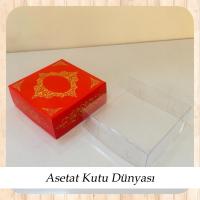 8x8x3 Altı Kırmızı Üzerine Gold Saray Desenli Karton, Üstü Asetat Kutu