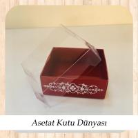 8x8x3 Altı Bordo Üzerine Gümüş Saray Desenli Karton, Üstü Asetat Kutu