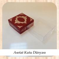 8x8x3 Altı Bordo Üzerine Gümüş Saray Desenli Karton, Üstü Asetat Kutu