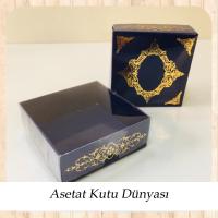 8x8x3 Altı Lacivert Üzerine Gold Saray Desenli Karton, Üstü Asetat Kutu