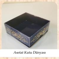 8x8x3 Altı Lacivert Üzerine Gold Saray Desenli Karton, Üstü Asetat Kutu