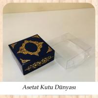 8x8x3 Altı Lacivert Üzerine Gold Saray Desenli Karton, Üstü Asetat Kutu