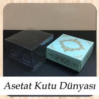 8x8x4 Altı Mavi Üzerine Gold Saray Desenli Karton, Üstü Asetat Kutu