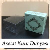 8x8x4 Altı Mavi Üzerine Gold Saray Desenli Karton, Üstü Asetat Kutu