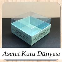 8x8x4 Altı Mavi Üzerine Gold Saray Desenli Karton, Üstü Asetat Kutu