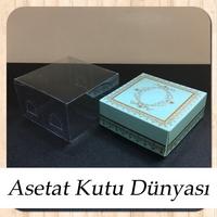 8x8x4 Altı Mavi Üzerine Gold Kilim Desenli Karton, Üstü Asetat Kutu