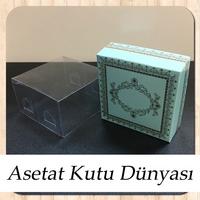 8x8x4 Altı Mavi Üzerine Gold Kilim Desenli Karton, Üstü Asetat Kutu