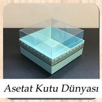 8x8x4 Altı Mavi Üzerine Gold Kilim Desenli Karton, Üstü Asetat Kutu