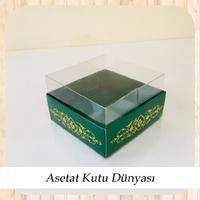 8x8x4 Altı Yeşil Üzerine Gold Saray Desenli Karton, Üstü Asetat Kutu