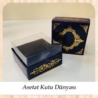 8x8x4 Altı Lacivert Üzerine Gold Saray Desenli Karton, Üstü Asetat Kutu