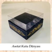 8x8x4 Altı Lacivert Üzerine Gold Saray Desenli Karton, Üstü Asetat Kutu