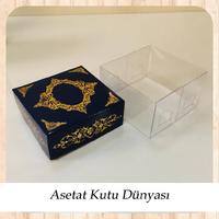 8x8x4 Altı Lacivert Üzerine Gold Saray Desenli Karton, Üstü Asetat Kutu