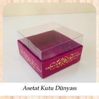 8x8x4 Altı Mor Üzerine Gold Saray Desenli Karton, Üstü Asetat Kutu