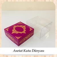 8x8x4 Altı Mor Üzerine Gold Saray Desenli Karton, Üstü Asetat Kutu