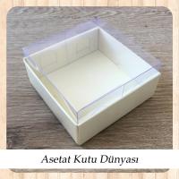 8x8x4 Altı Krem Mermer Desenli Karton Üstü Asetat Kutu