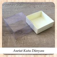 8x8x4 Altı Krem Mermer Desenli Karton Üstü Asetat Kutu