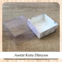 8x8x4 Altı Beyaz Mermer Desenli Karton Üstü Asetat Kutu