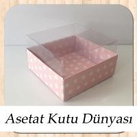 8x8x5 Altı Pembe Puantiyeli Karton Üstü Asetat Kutu