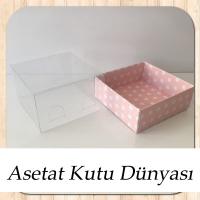 8x8x5 Altı Pembe Puantiyeli Karton Üstü Asetat Kutu
