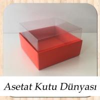 8x8x5 Altı Kırmızı Karton Üstü Asetat Kutu