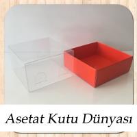 8x8x5 Altı Kırmızı Karton Üstü Asetat Kutu