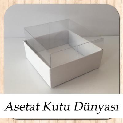 8x8x5 Altı Beyaz Karton Üstü Asetat Kutu
