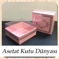 8x8x5 Altı Pembe Üzerine Gümüş Kilim Desenli Karton, Üstü Asetat Kutu