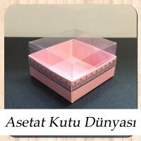 8x8x5 Altı Pembe Üzerine Gümüş Kilim Desenli Karton, Üstü Asetat Kutu