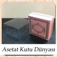 8x8x5 Altı Pembe Üzerine Gümüş Kilim Desenli Karton, Üstü Asetat Kutu