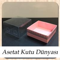 8x8x5 Altı Pembe Üzerine Gümüş Kilim Desenli Karton, Üstü Asetat Kutu