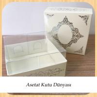 8x8x5 Altı Krem Üzerine Gümüş Saray Desenli Karton, Üstü Asetat Kutu