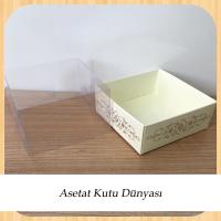 8x8x5 Altı Krem Üzerine Gümüş Saray Desenli Karton, Üstü Asetat Kutu